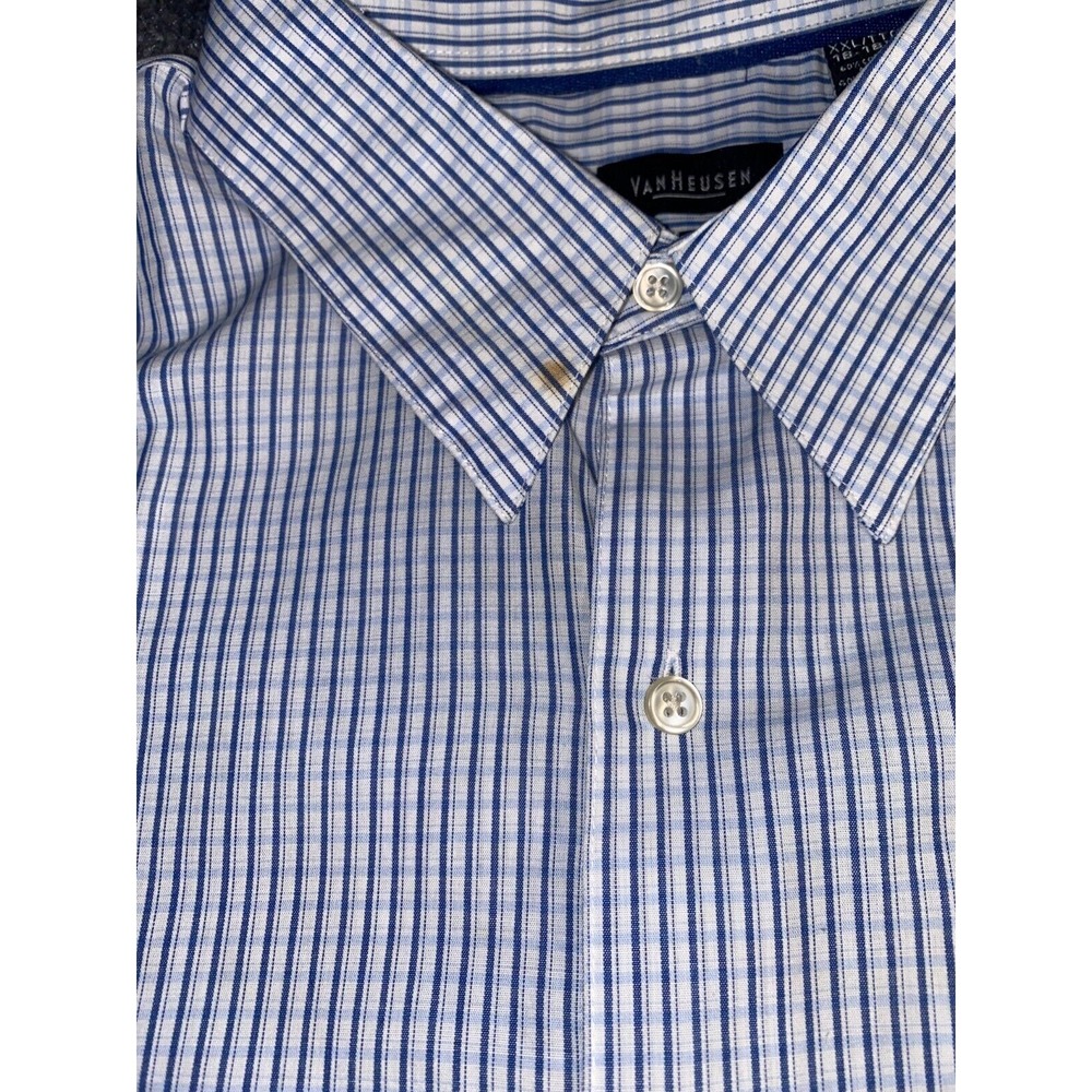 Van Heusen Dress Shirt Mens 2XL White Plaid Striped Classic Fit Midweight Pocket - Picture 4 of 6